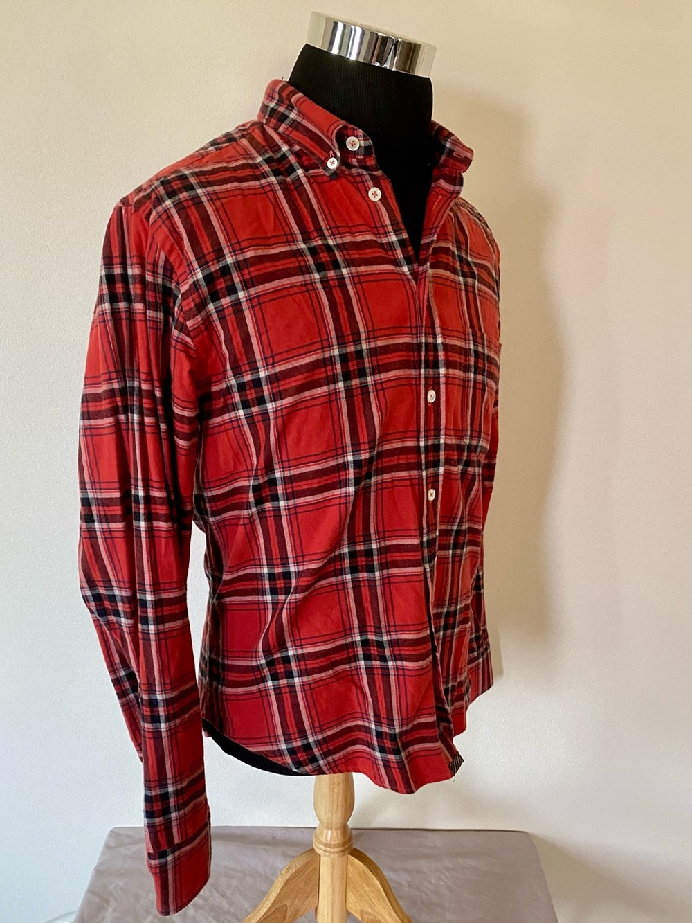 Billy Reid Men’s Slim Fit Red Plaid Shirt (L - fits Medium) Cotton Button Down - Picture 2 of 7